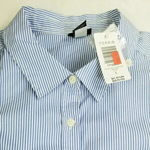 Torrid Plus Size 1 Blue White Striped Pocket Shirt